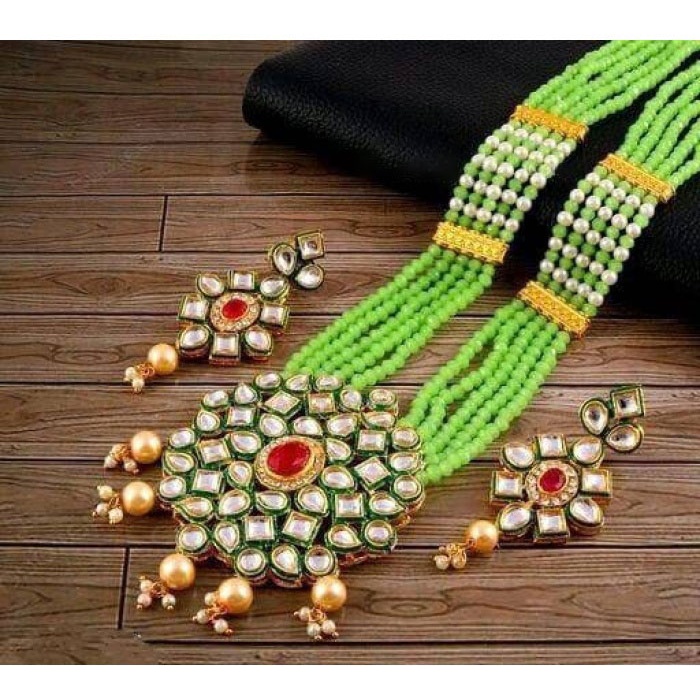 New Fashion Long Polki Necklace – Pearl Necklace – Kundan Necklace Set W/earrings – Indian Wedding Bridal Jewelry Kundan Meena | Save 33% - Rajasthan Living 5