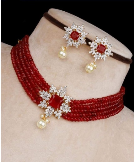 Beautiful CZ Necklace Earrings Onyx Beads Jewelry, Handmade Necklace, Bridal Choker Necklace With American Diamond Stone. | Save 33% - Rajasthan Living