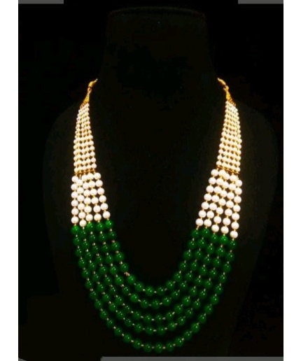 Vintage Pearl Beads Necklace With Green Moti Mala Strand 5 Line India | Save 33% - Rajasthan Living 3