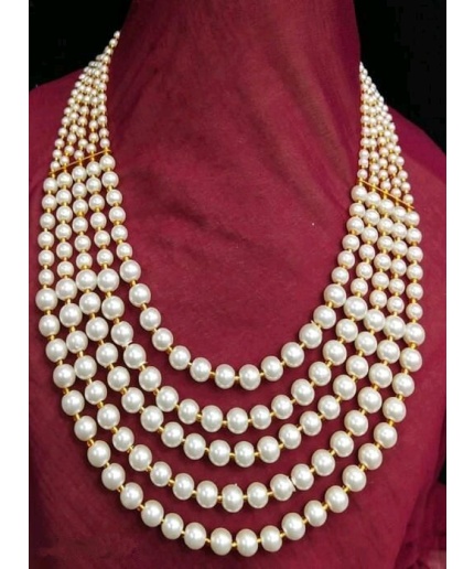 Vintage Pearl Beads Necklace With White Moti Mala Strand 5 Line India | Save 33% - Rajasthan Living