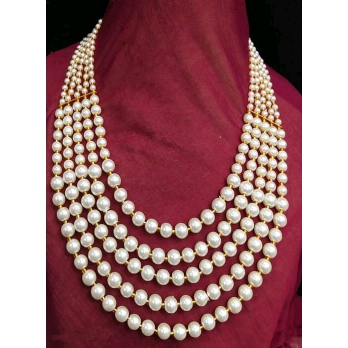 Vintage Pearl Beads Necklace With White Moti Mala Strand 5 Line India | Save 33% - Rajasthan Living 5