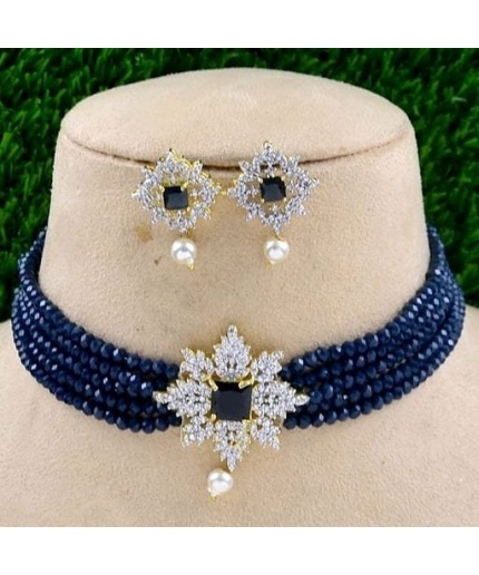 Beautiful CZ Necklace Earrings Onyx Beads Jewelry, Handmade Necklace, Bridal Choker Necklace With American Diamond Stone. | Save 33% - Rajasthan Living