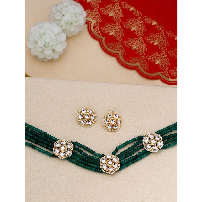 Elegant Green  Flower Style Choker With Matte Crystalized Flower Style Earrings, Gift for Her, Girls Necklace, Indain Jewellery, Choker | Save 33% - Rajasthan Living 6