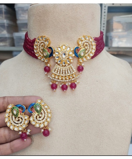 Peacock Design Stone Choker Necklace, Indian Choker Necklace Set for Women, Beads Necklaces for Bridesmaids Choker, Kundan Wedding Jewellery | Save 33% - Rajasthan Living 3