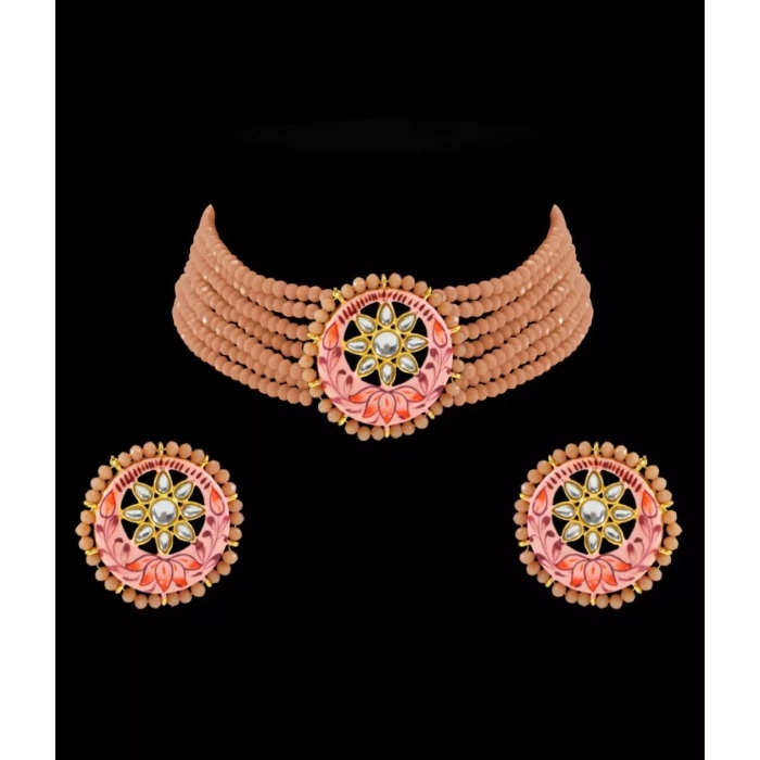 Onxy Kundan Meena Jaipuri Cut Choker Necklace Set, Jewel Set, Indian Beads Choker Set, Party Necklace, Indian Latest Jewelry for Women Gift | Save 33% - Rajasthan Living 5