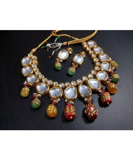 Indian Kundan Meena Handmade Necklace, Earrings With , Meenakari- Kundan Necklace/ Jewelry With Drop Earrings, Rajwada Necklace | Save 33% - Rajasthan Living