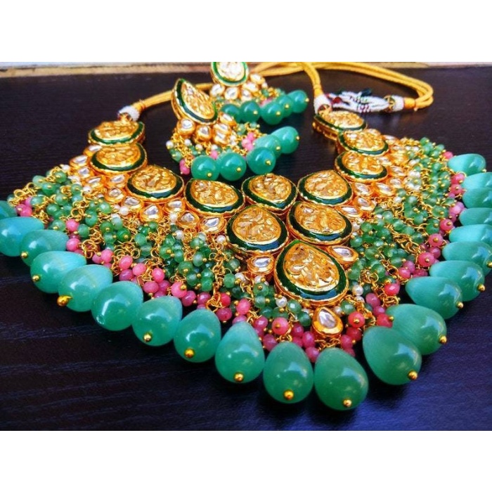 Kundan Meena Set, Green Kundan Bridal Set, Kundan Bridal Necklace Set, Customizable Kundan Bridal Sets, Royal Kundan Sets, Dulhan Set, New | Save 33% - Rajasthan Living 9