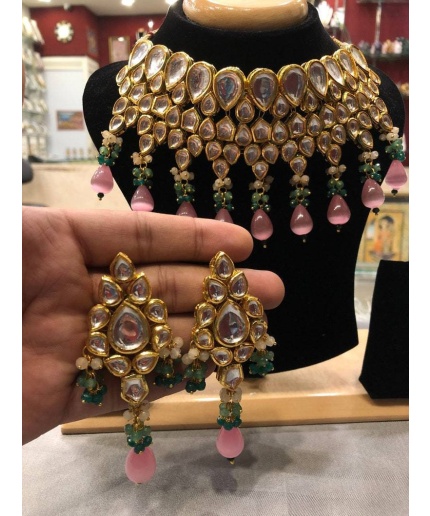 Ac Kundan Bridal Choker Set With Semi Precious Stones & Meena Work| Kundan Choker Set | Customisable Choker Set| Gold Plated| Dulhan Set | Save 33% - Rajasthan Living