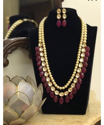 Stunning Kundan Long Necklace Earrings Pearls Red Beads Designer Indian Jewelry Handmade Unique on Sale Bridal Wedding Fashion Pakistani New | Save 33% - Rajasthan Living