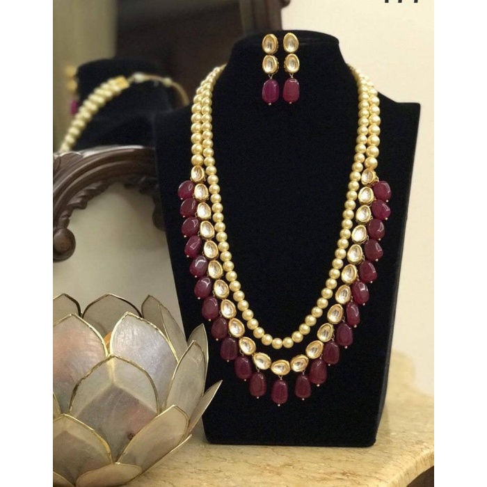 Stunning Kundan Long Necklace Earrings Pearls Red Beads Designer Indian Jewelry Handmade Unique on Sale Bridal Wedding Fashion Pakistani New | Save 33% - Rajasthan Living 5