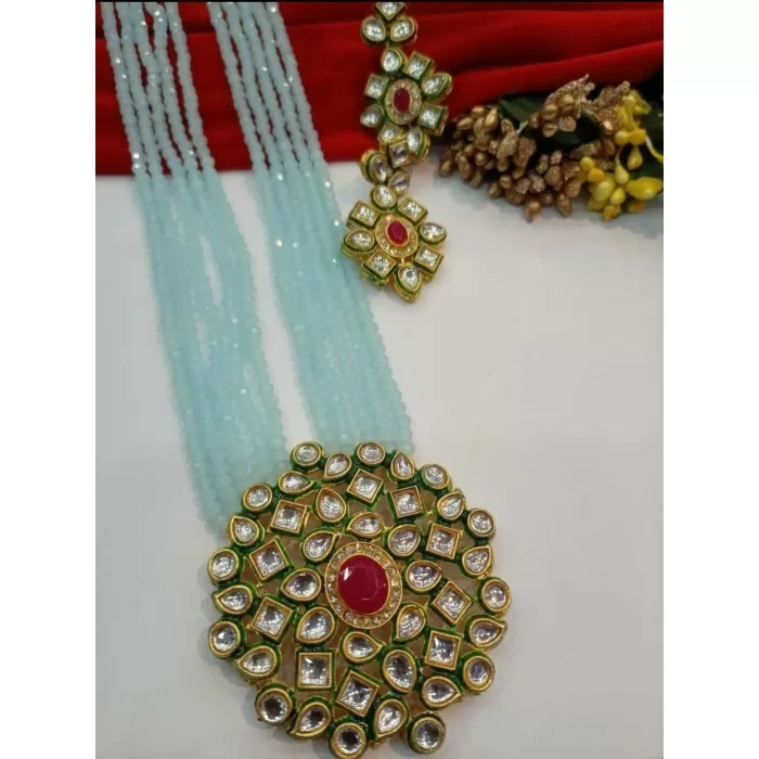 Traditional Indian Necklace . Kundan Polki Set . Beaded Necklace With Polki Pendent . Ethnic Indian Necklace . Party Wear Necklace . Woman | Save 33% - Rajasthan Living 7