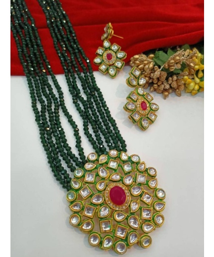 Traditional Indian Necklace . Kundan Polki Set . Beaded Necklace With Polki Pendent . Ethnic Indian Necklace . Party Wear Necklace . Woman | Save 33% - Rajasthan Living 3