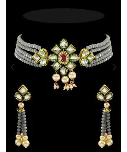 Beautiful Indian Kundan Choker/ Indian Jewelry/ Indian Necklace/ Indian Choker/ Indian Wedding Necklace Set/ Kundan Choker/ Gray Choker Set | Save 33% - Rajasthan Living