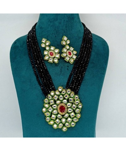 Long Polki Necklace- Pakistani Jewelry- Kundan Necklace Set W/earring-indian Wedding Bridal Jewelry- Semiprecious Black Onyx Beaded Necklace | Save 33% - Rajasthan Living