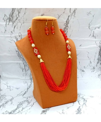 Red Beaded Necklace – Adjustable Long Necklace Set W/ Earrings – Rajwada Jewelry – Gemstone Neck Piece – Multi Layer Kundan Necklace Indians | Save 33% - Rajasthan Living 3