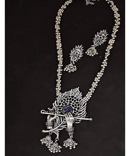 Women’s Trendia Traditional Silver Plated Krishna Flute Design Necklace With Earrings Set | Save 33% - Rajasthan Living