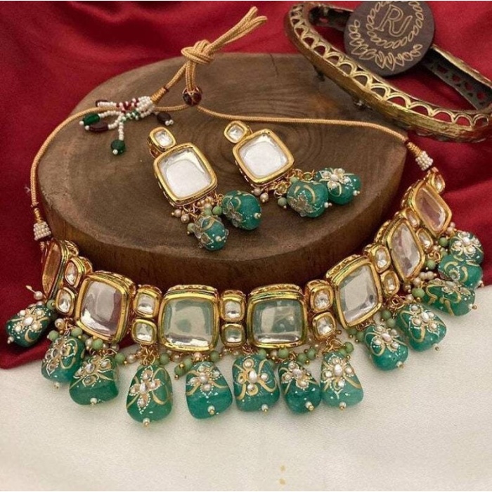 Tanjore Kundan Choker Set, Simple Kundan Set, Multi Color Kundan Set, Meena Kundan Necklace Set, Indian Kundan Jewellery, Punjabi Jewelry | Save 33% - Rajasthan Living 7