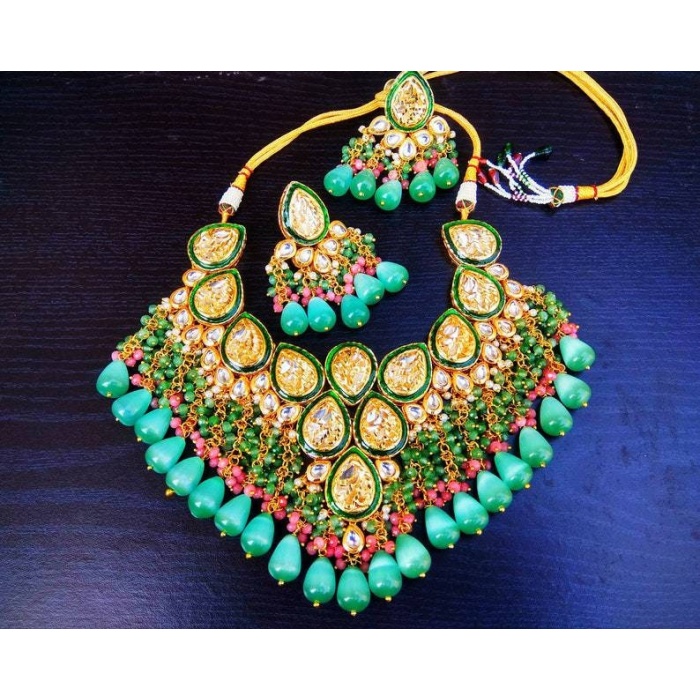 Kundan Meena Set, Green Kundan Bridal Set, Kundan Bridal Necklace Set, Customizable Kundan Bridal Sets, Royal Kundan Sets, Dulhan Set, New | Save 33% - Rajasthan Living 6