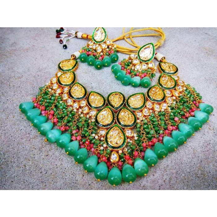 Kundan Meena Set, Green Kundan Bridal Set, Kundan Bridal Necklace Set, Customizable Kundan Bridal Sets, Royal Kundan Sets, Dulhan Set, New | Save 33% - Rajasthan Living 12