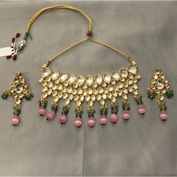 Ac Kundan Bridal Choker Set With Semi Precious Stones & Meena Work| Kundan Choker Set | Customisable Choker Set| Gold Plated| Dulhan Set | Save 33% - Rajasthan Living 8