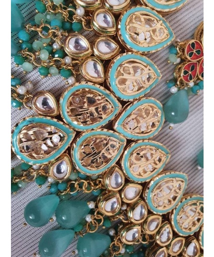 Kundan Polki Mani Meena Necklace Choker Earrings Teeka Tikka Headpiece Meenakari Hand Painted Enamelled Pastel Green Mint Indian Jewelry Uk | Save 33% - Rajasthan Living 7