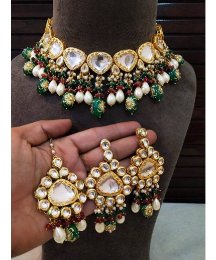 Beautiful Jadau Kundan Wedding Choker Necklace Set , Minakari- Kundan Necklace/ Jewelry With Drop Earrings Mangtika Necklace, Indian Choker | Save 33% - Rajasthan Living