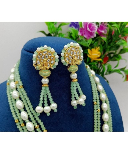 Aqua Green Enameled Necklace-jodha Akbar Faceted Aqua Beaded Necklace-rani Haar -bridesmaid Pearl Necklace Set -lord Krishna Kundan Necklace | Save 33% - Rajasthan Living 3