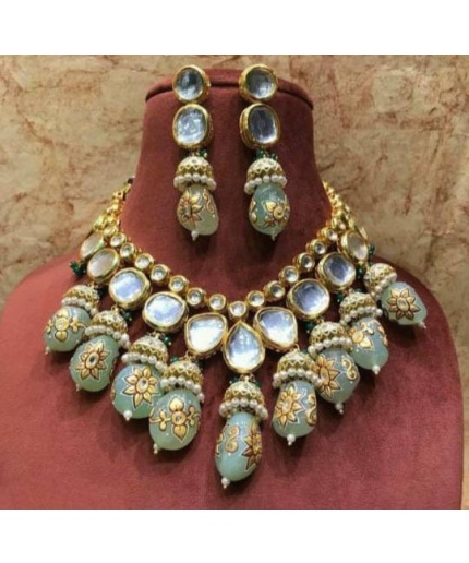 Indian Kundan Meena Handmade Necklace, Earrings With , Meenakari- Kundan Necklace/ Jewelry With Drop Earrings, Rajwada Necklace, Diwali Sale | Save 33% - Rajasthan Living 3