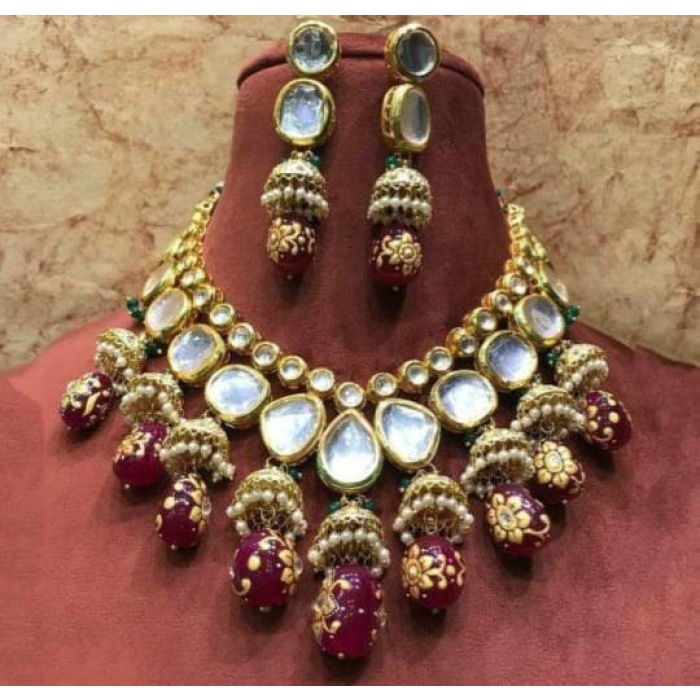 Indian Kundan Meena Handmade Necklace, Earrings With , Meenakari- Kundan Necklace/ Jewelry With Drop Earrings, Rajwada Necklace, Diwali Sale | Save 33% - Rajasthan Living 5