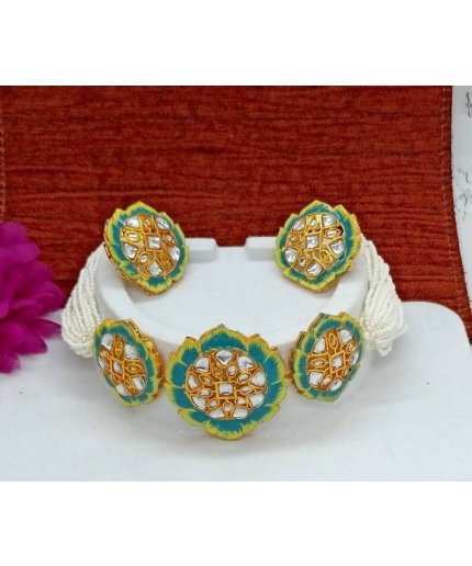 Fine Kundan Choker – Hand Painted Floral Necklace – White Beaded Necklace -bridesmaid Necklace -gift for Her -meenakari Flower Cuff Necklace | Save 33% - Rajasthan Living