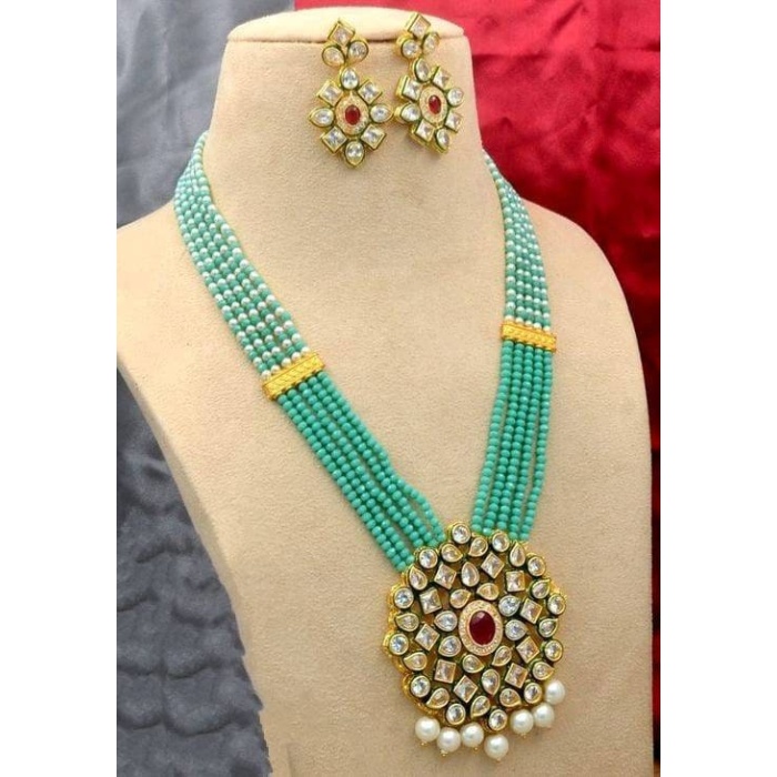 Long Polki Necklace – Pearl Necklace – Kundan Necklace Set W/earrings – Indian Wedding Bridal Jewelry  Chalcedony Gemstone Necklace , Diwali | Save 33% - Rajasthan Living 10