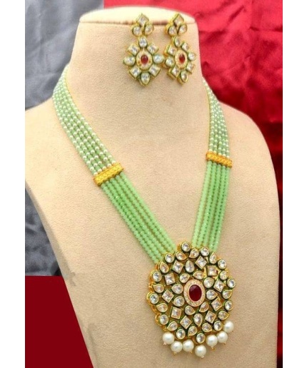 Long Polki Necklace – Pearl Necklace – Kundan Necklace Set W/earrings – Indian Wedding Bridal Jewelry  Chalcedony Gemstone Necklace , Diwali | Save 33% - Rajasthan Living 3