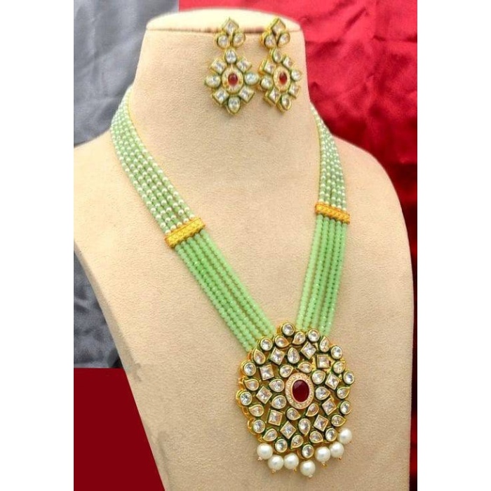 Long Polki Necklace – Pearl Necklace – Kundan Necklace Set W/earrings – Indian Wedding Bridal Jewelry  Chalcedony Gemstone Necklace , Diwali | Save 33% - Rajasthan Living 6