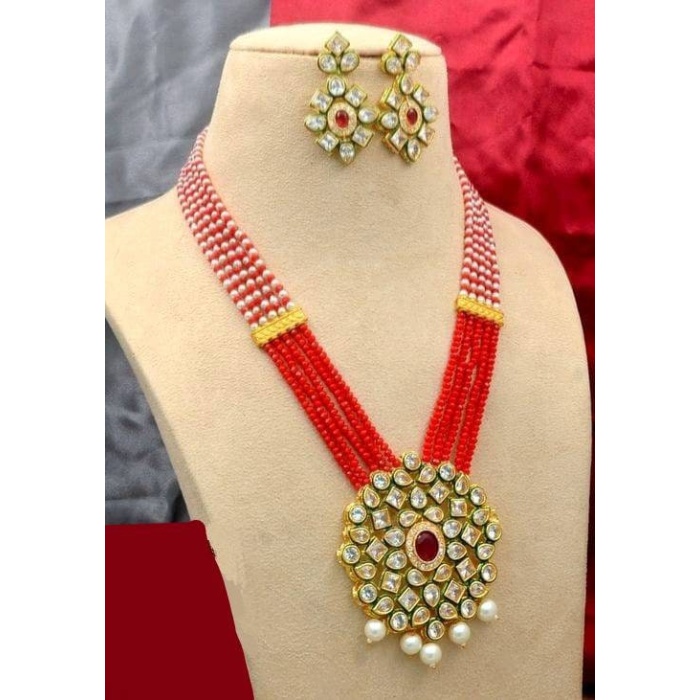 Long Polki Necklace – Pearl Necklace – Kundan Necklace Set W/earrings – Indian Wedding Bridal Jewelry  Chalcedony Gemstone Necklace , Diwali | Save 33% - Rajasthan Living 5