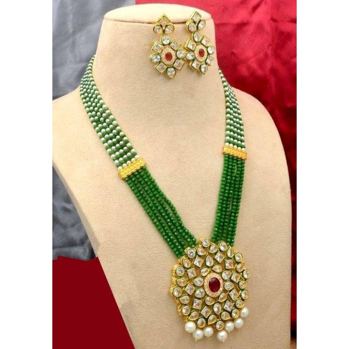 Long Polki Necklace – Pearl Necklace – Kundan Necklace Set W/earrings – Indian Wedding Bridal Jewelry  Chalcedony Gemstone Necklace , Diwali | Save 33% - Rajasthan Living 8