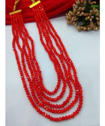 Coral Red Necklace – Adjustable Long Necklace – Unisex Jewelry – Ethnic Tribal -hydro Stone Neck Piece – Multi Layer Faceted Beaded Necklace | Save 33% - Rajasthan Living