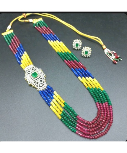 New Long CZ Necklace With Multicolored Stand Beads Indian Jewellery Multicolored Jewellery Indian Necklace Ad Necklace Multicolored Necklace | Save 33% - Rajasthan Living