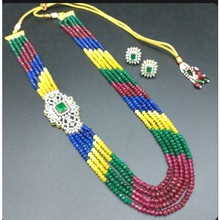 New Long CZ Necklace With Multicolored Stand Beads Indian Jewellery Multicolored Jewellery Indian Necklace Ad Necklace Multicolored Necklace | Save 33% - Rajasthan Living 5