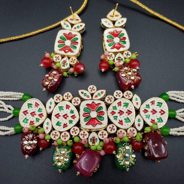 Sale Sale Sale Pachi Kundan Choker, Choker Set, Multi Colored Onyx, Meenakari, Choker, Indian Jewelry, Pakistani Jewelry, Bollywood Jewelry | Save 33% - Rajasthan Living 9