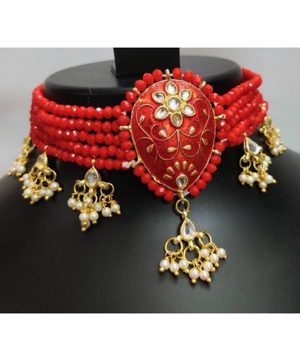 Newindian Choker Necklace Earrings Tikka Head Piece Jewelry Bridesmaid Antique Style Jewellery Bridal Wedding Fashion Handmade Jewellery Set | Save 33% - Rajasthan Living 3