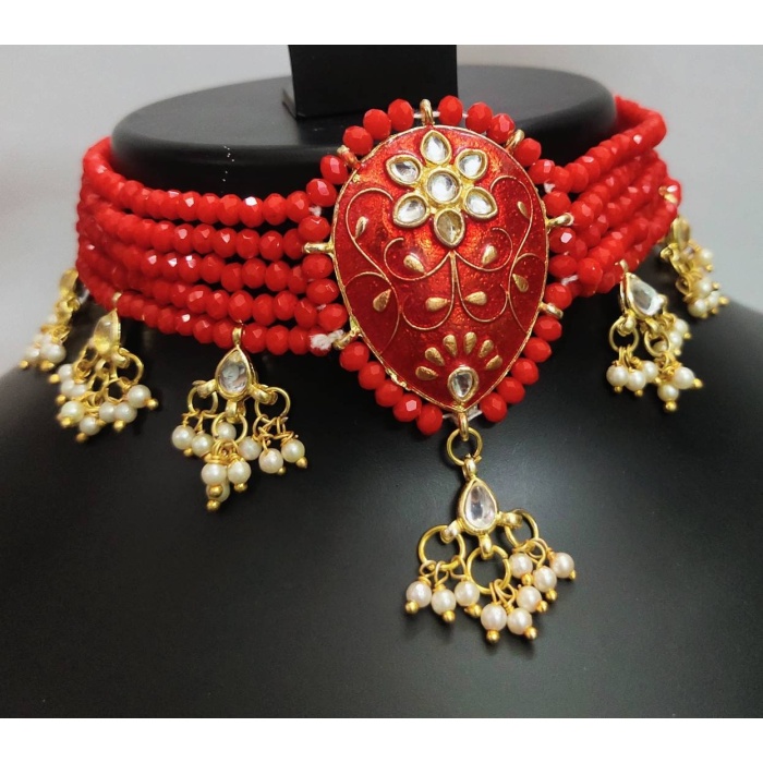 Newindian Choker Necklace Earrings Tikka Head Piece Jewelry Bridesmaid Antique Style Jewellery Bridal Wedding Fashion Handmade Jewellery Set | Save 33% - Rajasthan Living 6