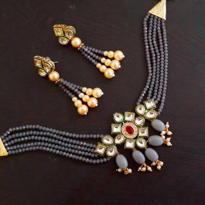 Sale Indian Choker Necklace Earrings Tikka Head Piece Jewelry Bridesmaid CZ Antique Style Jewellery Bridal Wedding Fashion Handmade Set | Save 33% - Rajasthan Living 6