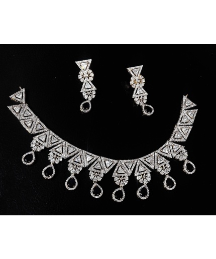 Indian Jewellery Wedding Bridal American Diamonds and Cubic Zirconia Necklace Set Silver-plated Ad and cz Earrings Choker Gift/ Necklace | Save 33% - Rajasthan Living