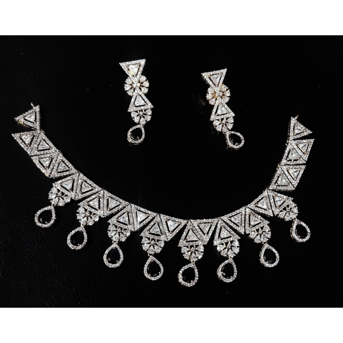 Indian Jewellery Wedding Bridal American Diamonds and Cubic Zirconia Necklace Set Silver-plated Ad and cz Earrings Choker Gift/ Necklace | Save 33% - Rajasthan Living 5