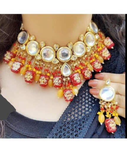 Indian Kundan Meena Handmade Necklace, Earrings With , Meenakari Kundan Necklace/ Jewelry With Drop Earrings, Diwali Sale, Kundan Earring | Save 33% - Rajasthan Living