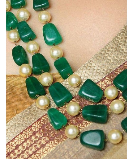 New Green Gold Tone Kundan Beaded Layered Necklace Emerald Necklace/ Long Beaded Necklace / Indian Grooms Necklace / Handmade Jewellery | Save 33% - Rajasthan Living 3