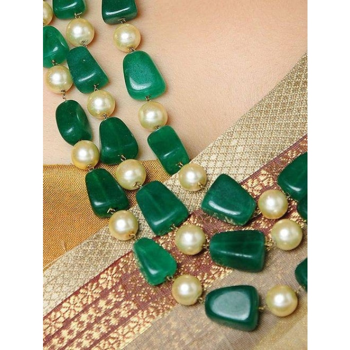 New Green Gold Tone Kundan Beaded Layered Necklace Emerald Necklace/ Long Beaded Necklace / Indian Grooms Necklace / Handmade Jewellery | Save 33% - Rajasthan Living 6