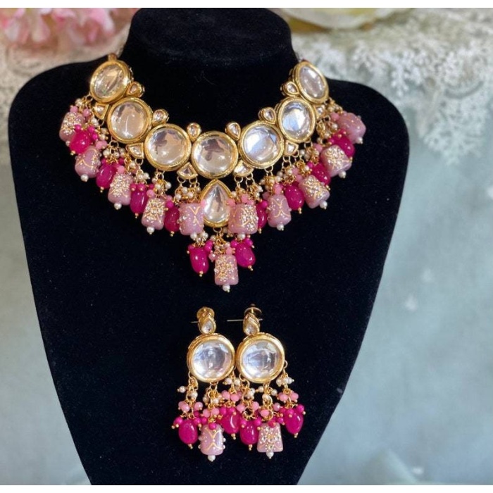 Tanjore Kundan Choker Set Ingot Pink and Nude Pinkwith Earrings/pink Kundan Bridal Choker Set/ New Year Sale, Handmade Jewellery New Kundan | Save 33% - Rajasthan Living 8