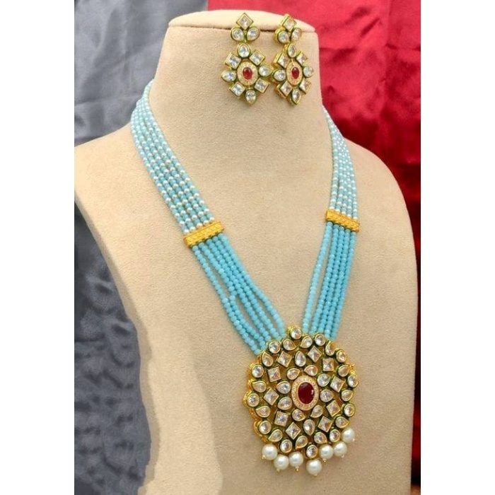 Long Polki Necklace – Pearl Necklace – Kundan Necklace Set W/earrings – Indian Wedding Bridal Jewelry  Chalcedony Gemstone Necklace , Diwali | Save 33% - Rajasthan Living 7