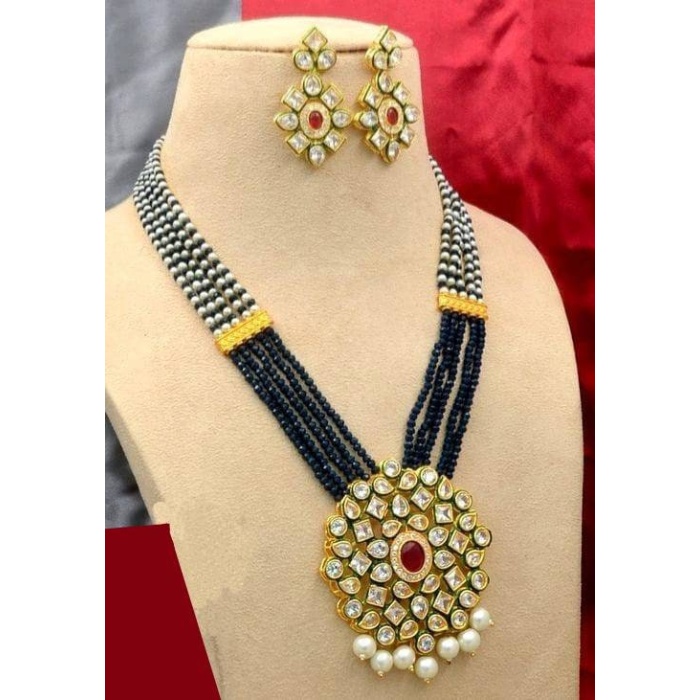 Long Polki Necklace – Pearl Necklace – Kundan Necklace Set W/earrings – Indian Wedding Bridal Jewelry  Chalcedony Gemstone Necklace , Diwali | Save 33% - Rajasthan Living 9